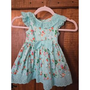 RARE EDITIONS - Girls Mint Green Floral Eyelet Lace Bow Dress 2T